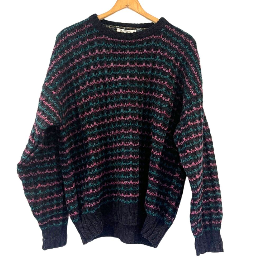 Donegal II Jamie Burns Vintage Sweater 100% Hand Loomed Wool Ireland Blue